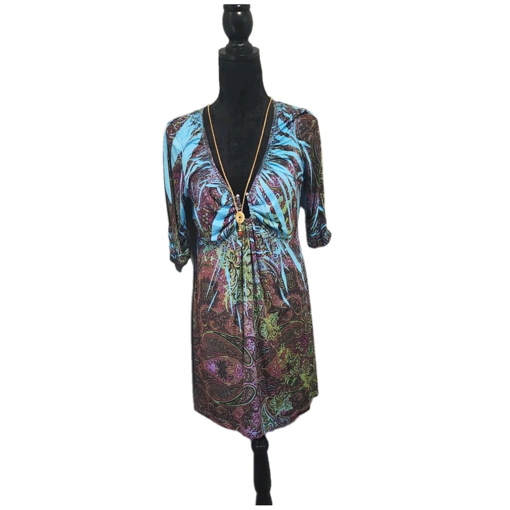 APT 9 Womens Multicol Top  Dress Tattoo Print V Neckline 3/4 Sleeve Size  Medium - Picture 11 of 16